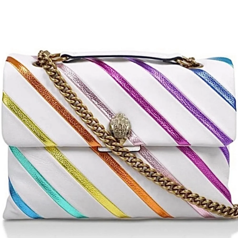 🚫SOLD🚫 Kurt Geiger XL Metallic Rainbow Stripe Leather Kensington Shoulder Bag - Picture 1 of 10